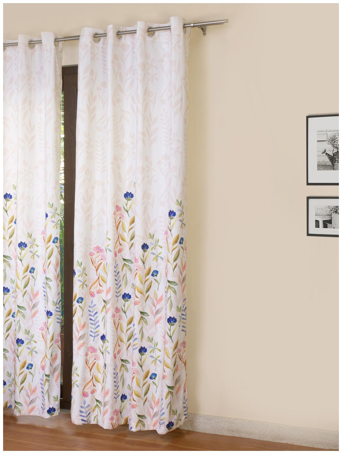 

Rosara Home Polyester Long Door Semi Transparent Multi Regular Curtain ( Eyelet Closure Floral )