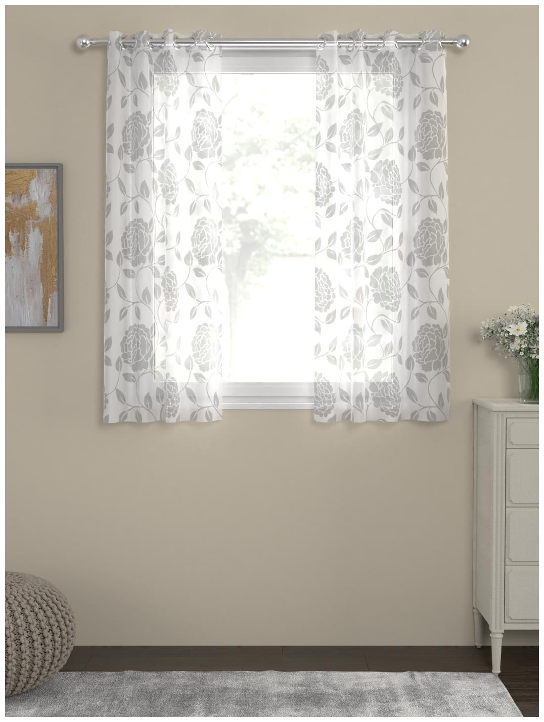 

Rosara Home Poly Cotton Window Transparent White Sheer Curtain ( Eyelet Closure Floral )