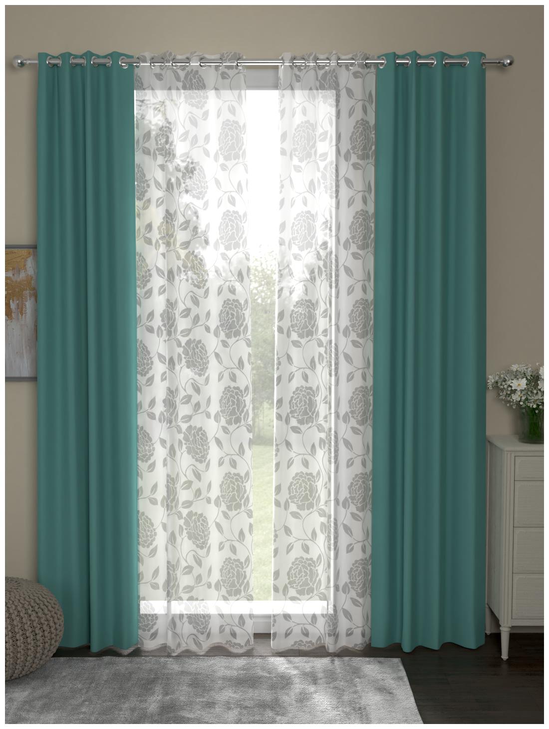 

Rosara Home Polyester Door Blackout Green Regular Curtain ( Eyelet Closure Floral )