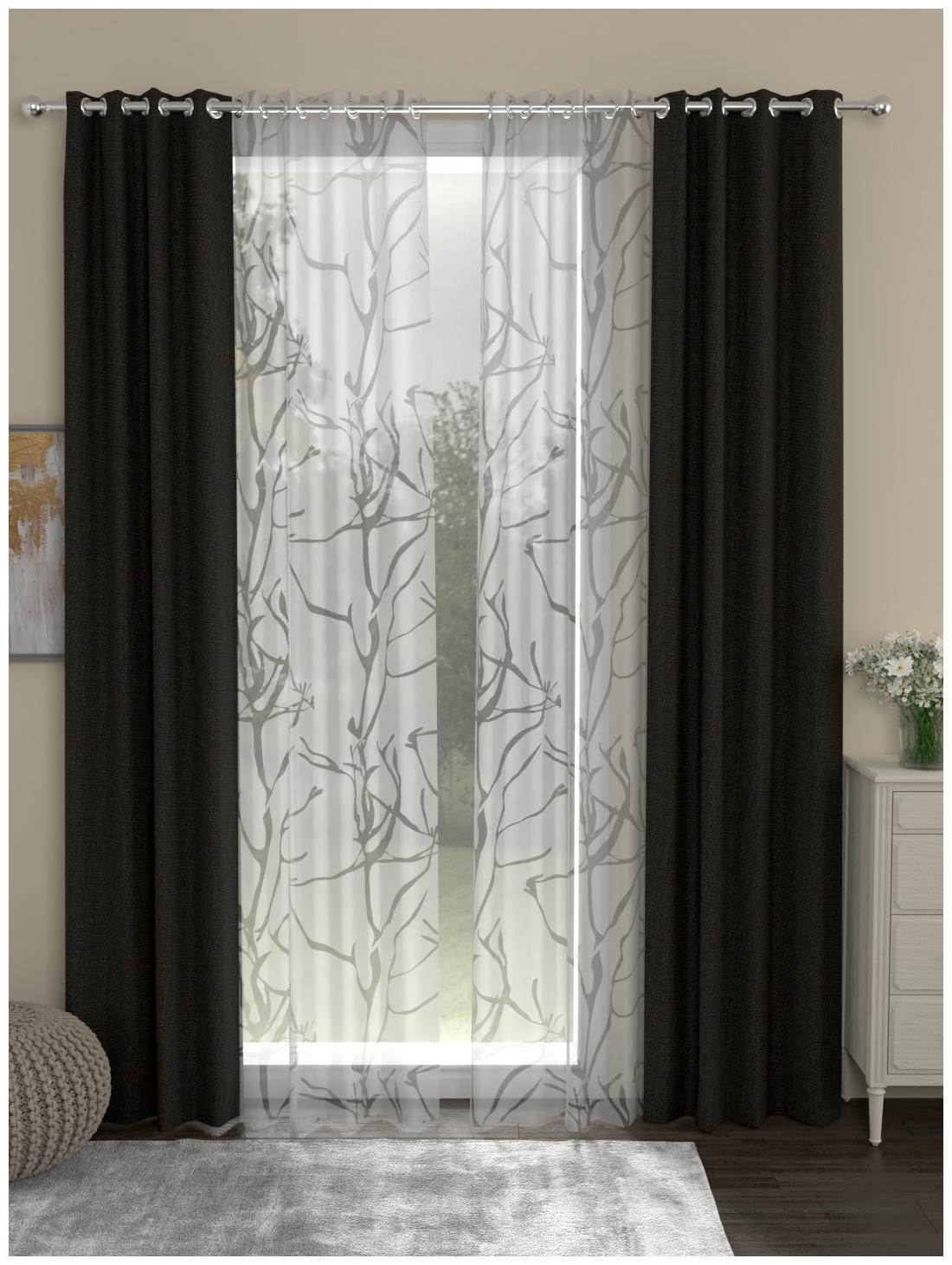 

Rosara Home Cotton Door Blackout Brown Regular Curtain ( Eyelet Closure Solid )