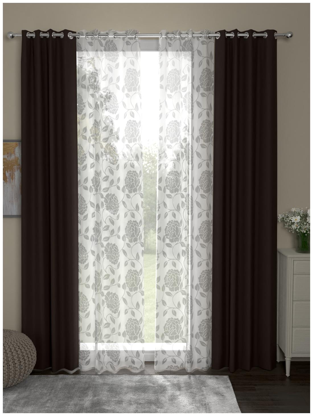 

Rosara Home Polyester Door Blackout Brown Regular Curtain ( Eyelet Closure Floral )