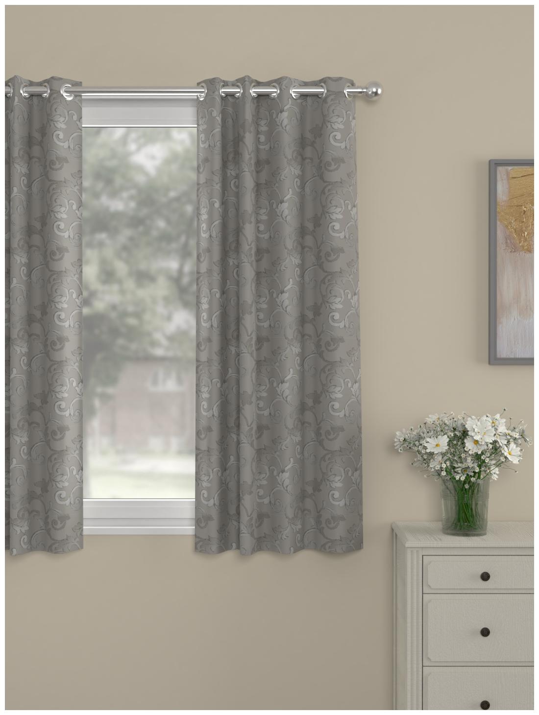 

Rosara Home Polyester Window Semi Transparent Grey Regular Curtain ( Eyelet Closure Motif )