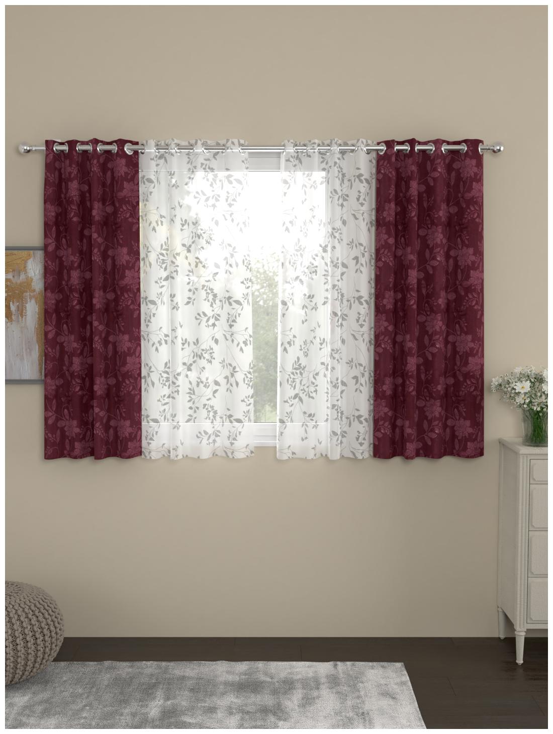 

Rosara Home Polyester Window Semi Transparent Maroon Regular Curtain ( Eyelet Closure Motif )