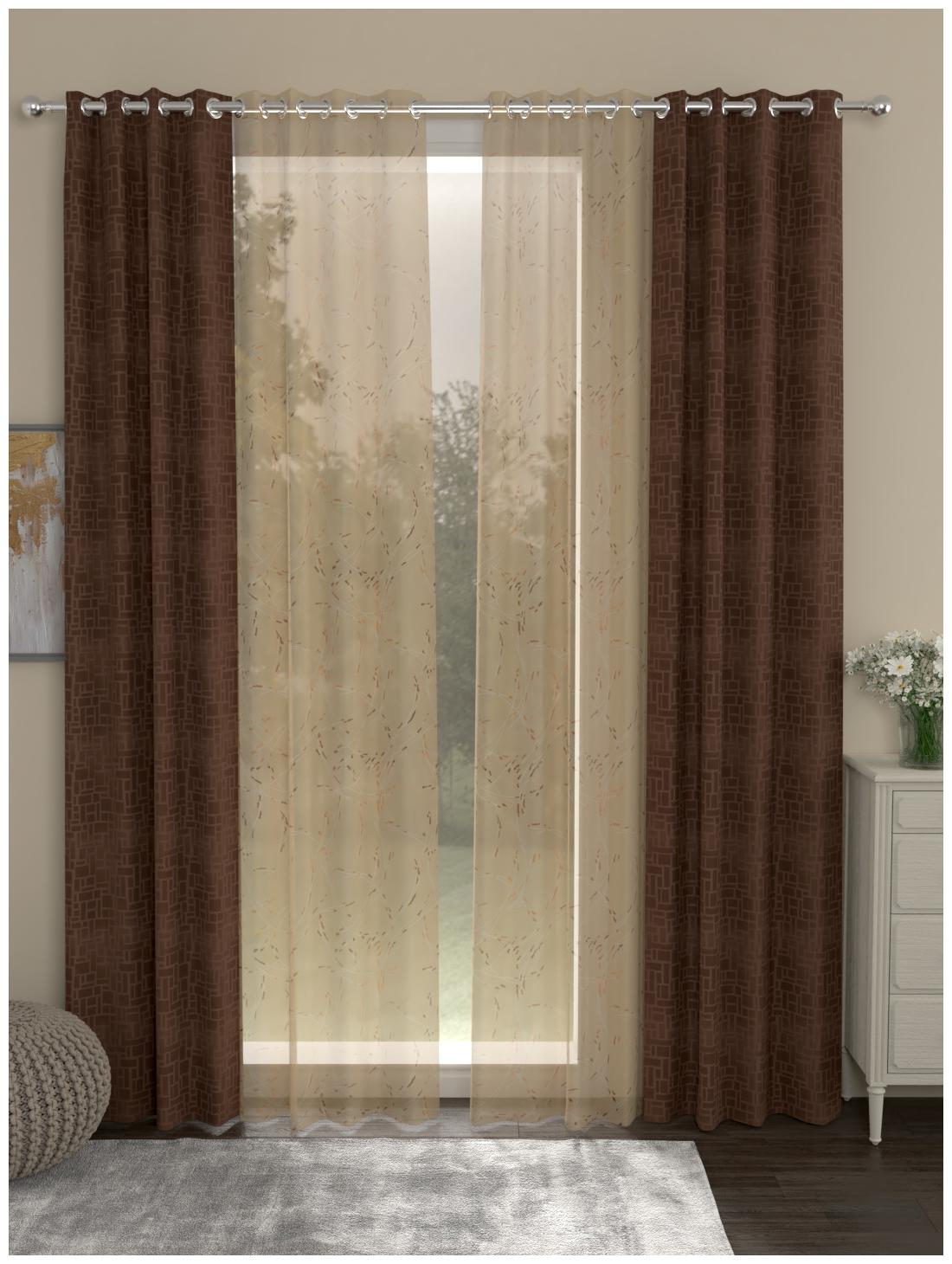 

Rosara Home Polyester Door Semi Transparent Brown Regular Curtain ( Eyelet Closure Motif )