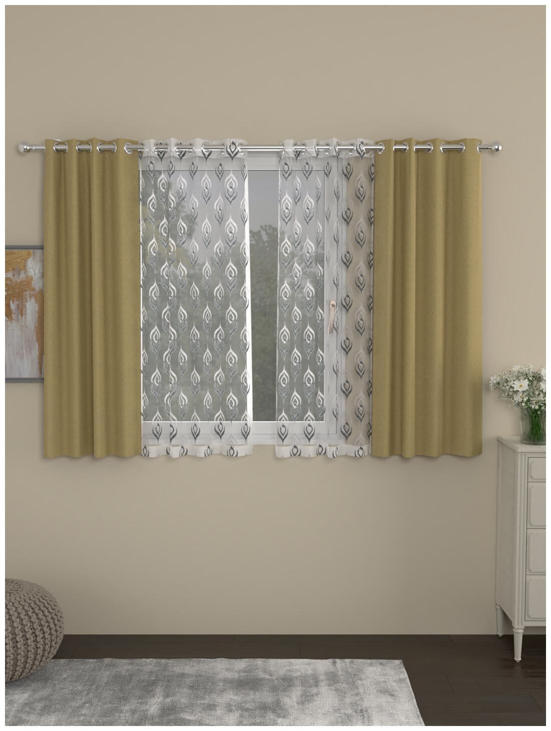 

Rosara Home Polyester Window Blackout Beige Regular Curtain ( Eyelet Closure Embroidered )