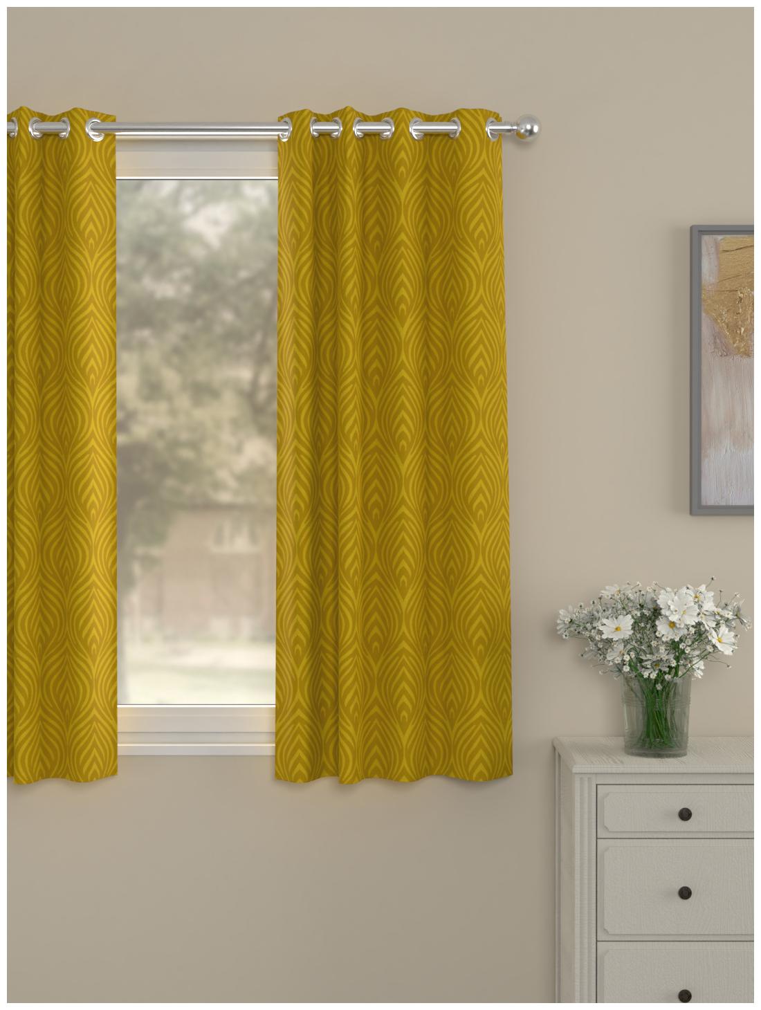 

Rosara Home Polyester Window Semi Transparent Gold Regular Curtain ( Eyelet Closure Motif )