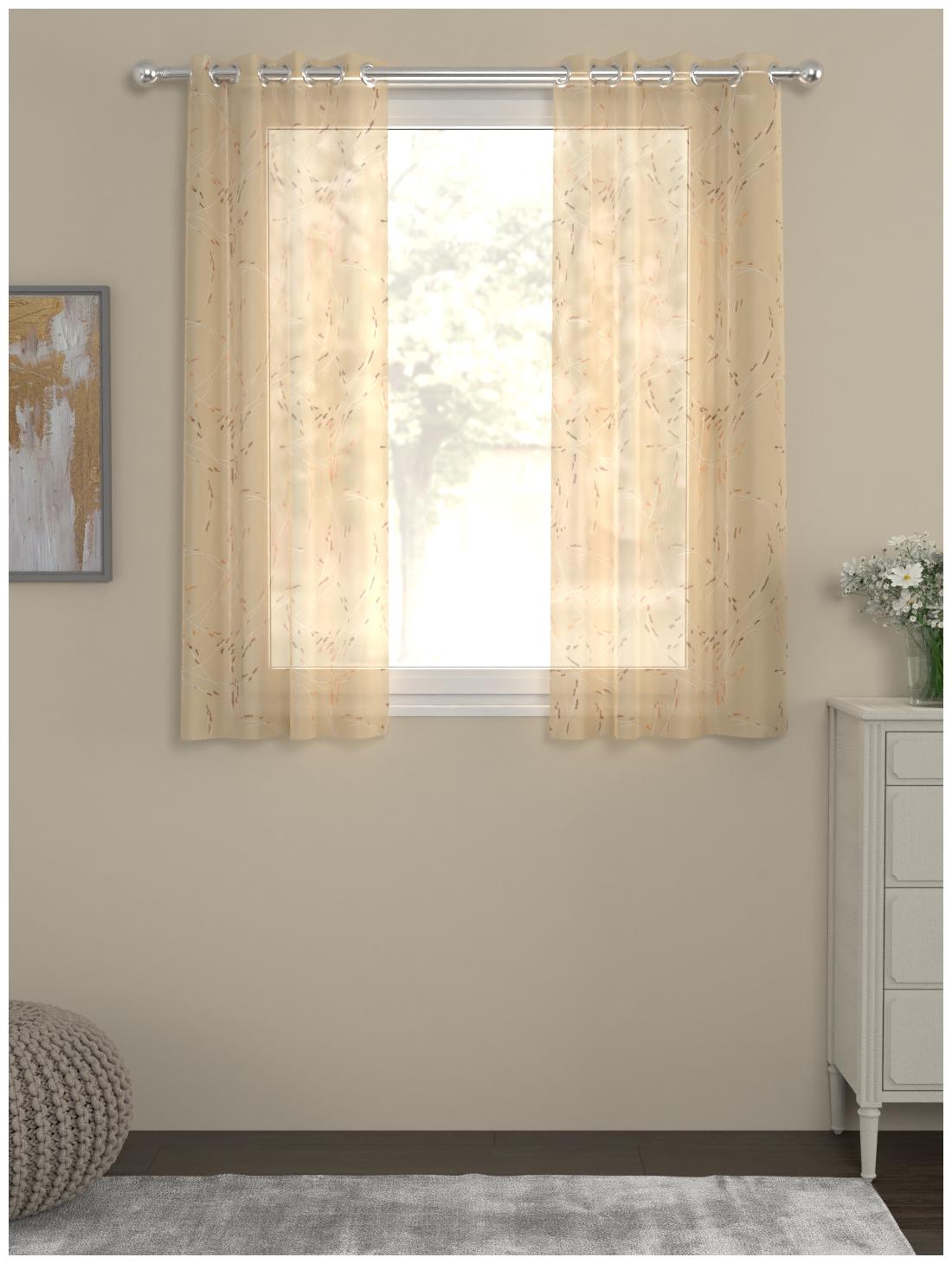 

Rosara Home Polyester Window Transparent Peach Sheer Curtain ( Eyelet Closure Printed )