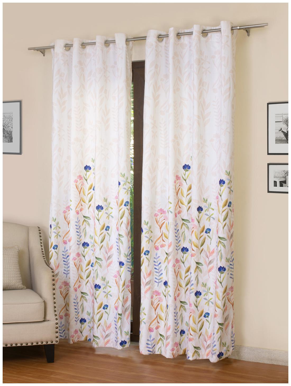 

Rosara Home Polyester Long Door Semi Transparent Multi Regular Curtain ( Eyelet Closure Floral )