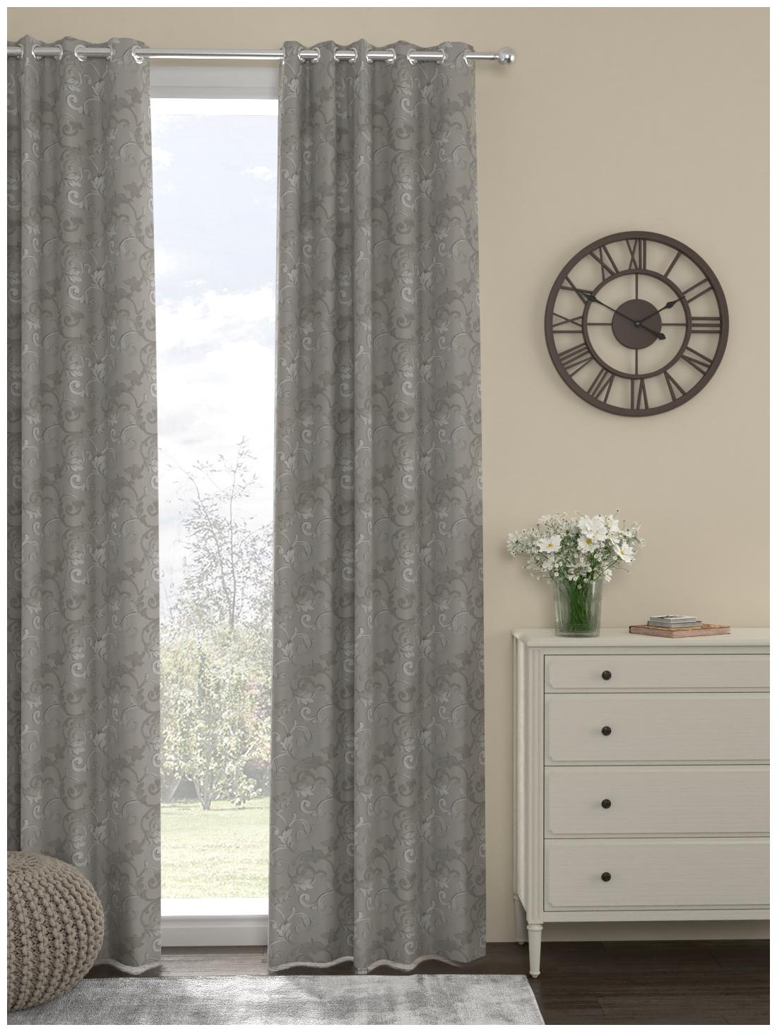 

Rosara Home Polyester Long Door Semi Transparent Grey Regular Curtain ( Eyelet Closure Motif )