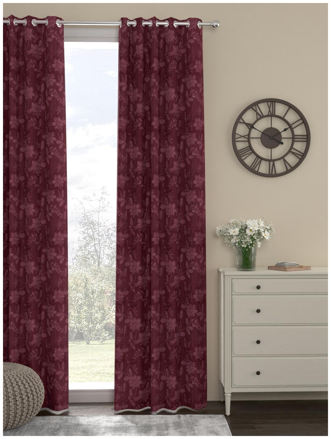 

Rosara Home Polyester Door Semi Transparent Maroon Regular Curtain ( Eyelet Closure Motif )