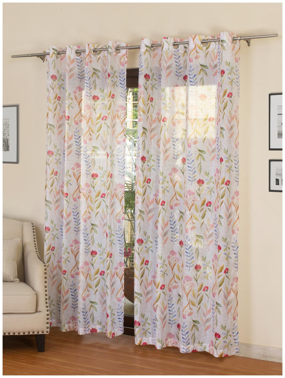 

Rosara Home Polyester Door Transparent Multi Sheer Curtain ( Eyelet Closure Floral )