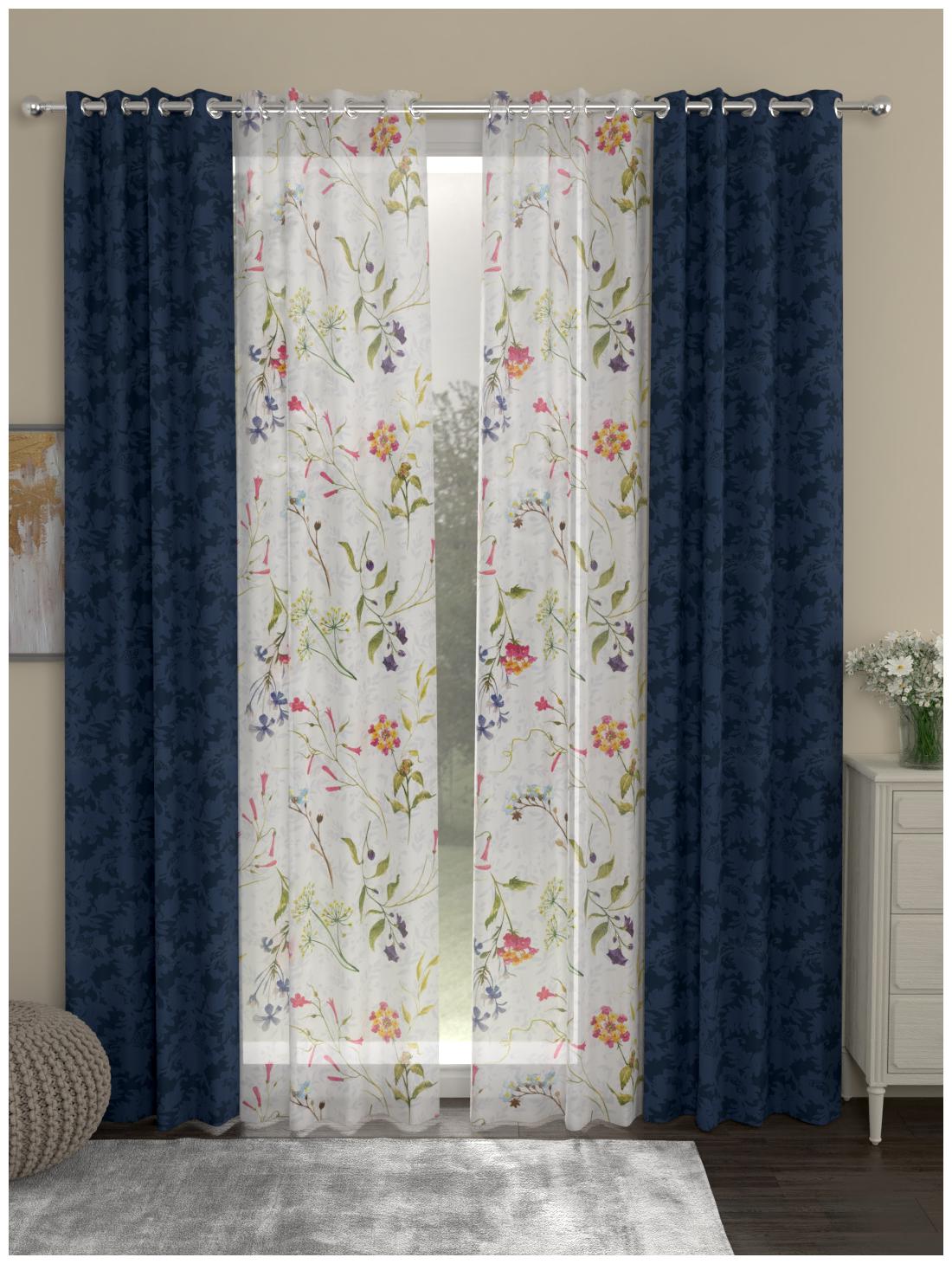 

Rosara Home Polyester Door Semi Transparent Blue Regular Curtain ( Eyelet Closure Motif )