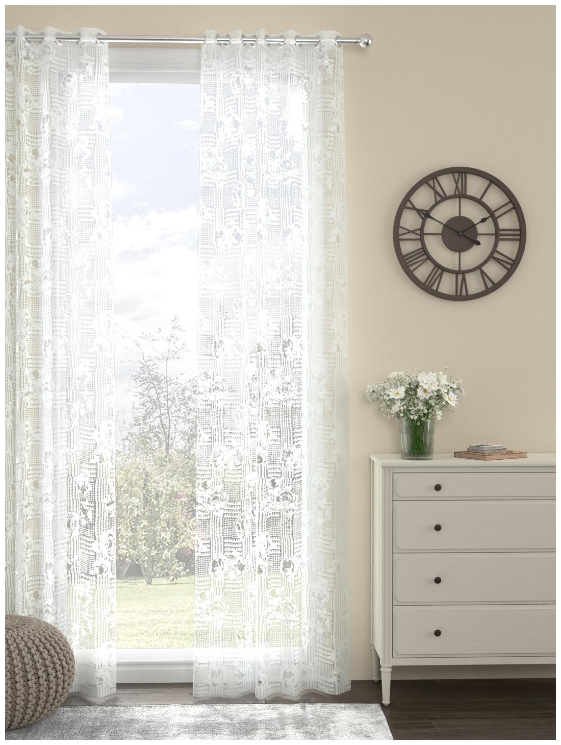 

Rosara Home Poly Cotton Long Door Transparent White Sheer Curtain ( Eyelet Closure Floral )