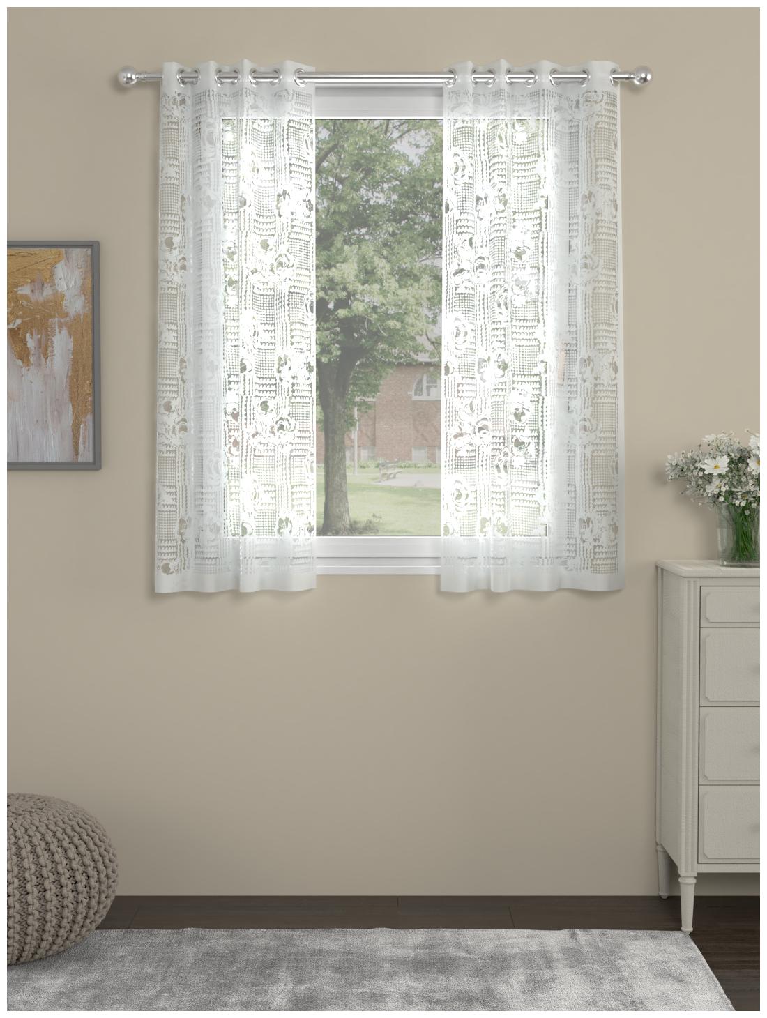 

Rosara Home Poly Cotton Window Transparent White Sheer Curtain ( Eyelet Closure Floral )