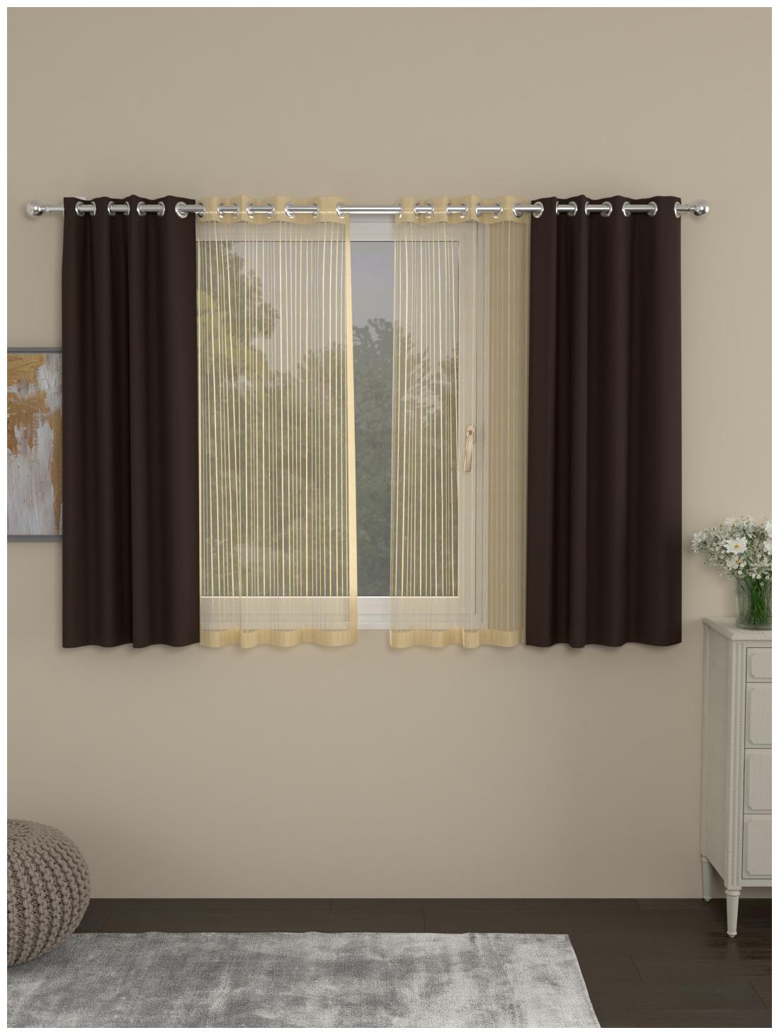 

Rosara Home Polyester Window Blackout Brown Regular Curtain ( Eyelet Closure Striped )