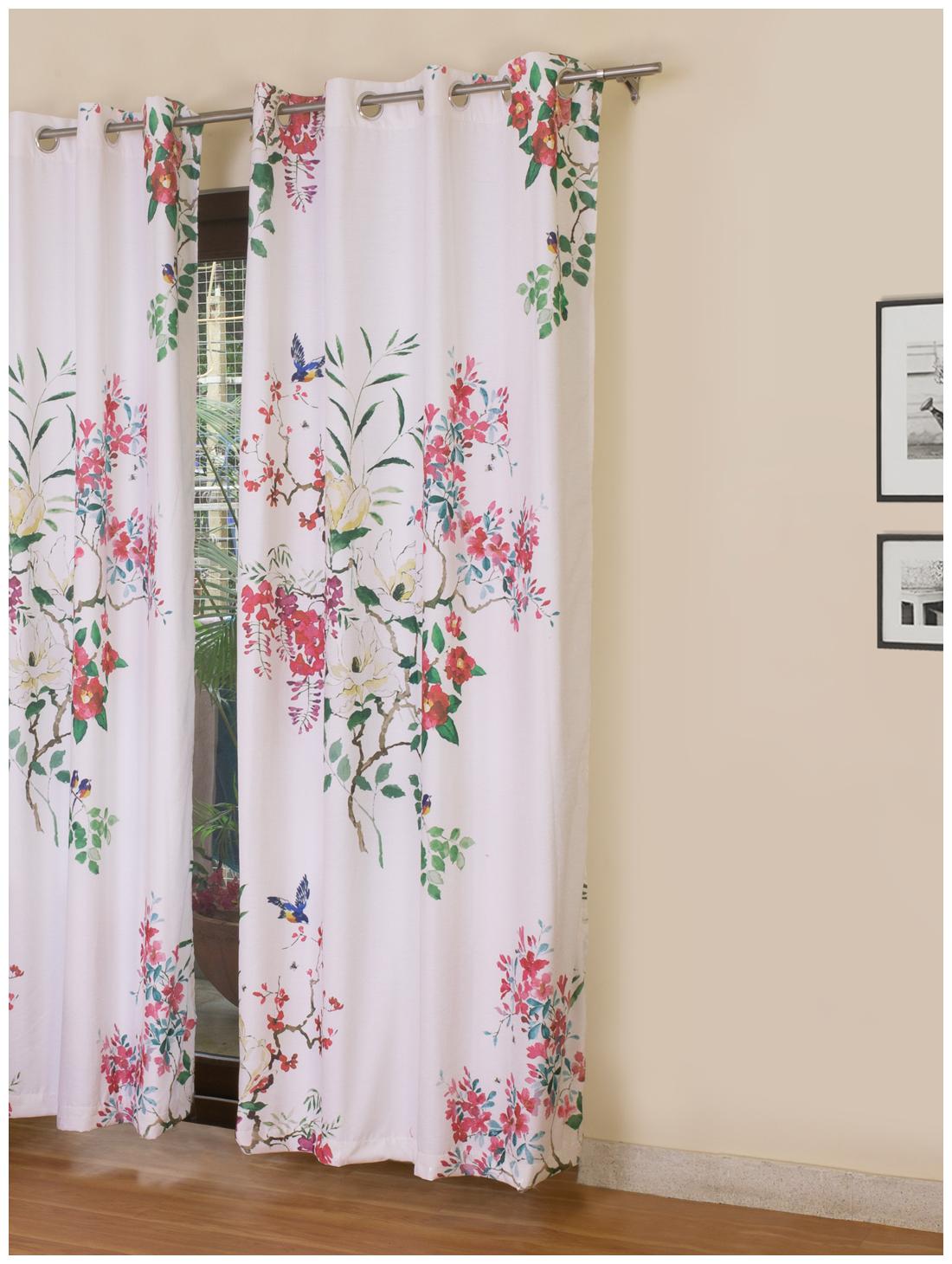 

Rosara Home Polyester Long Door Semi Transparent Multi Regular Curtain ( Eyelet Closure Floral )