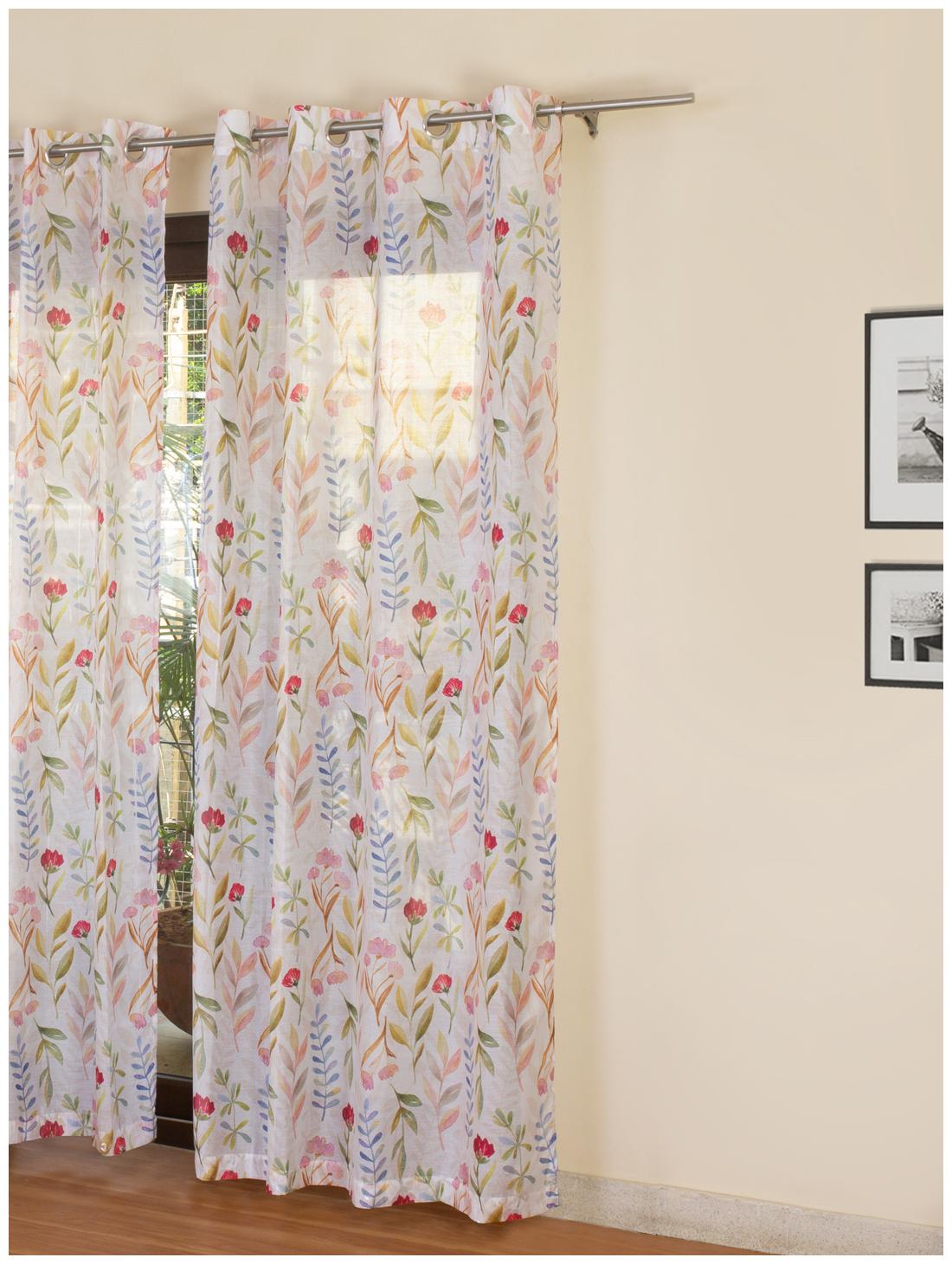 

Rosara Home Polyester Door Transparent Multi Sheer Curtain ( Eyelet Closure Floral )