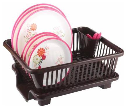 

Roseleaf 3 in 1 Kitchen Sink Dish Drainer Drying Rack Washing Holder Basket Organizer with Drain Tray and Cutlery Holder-Brown