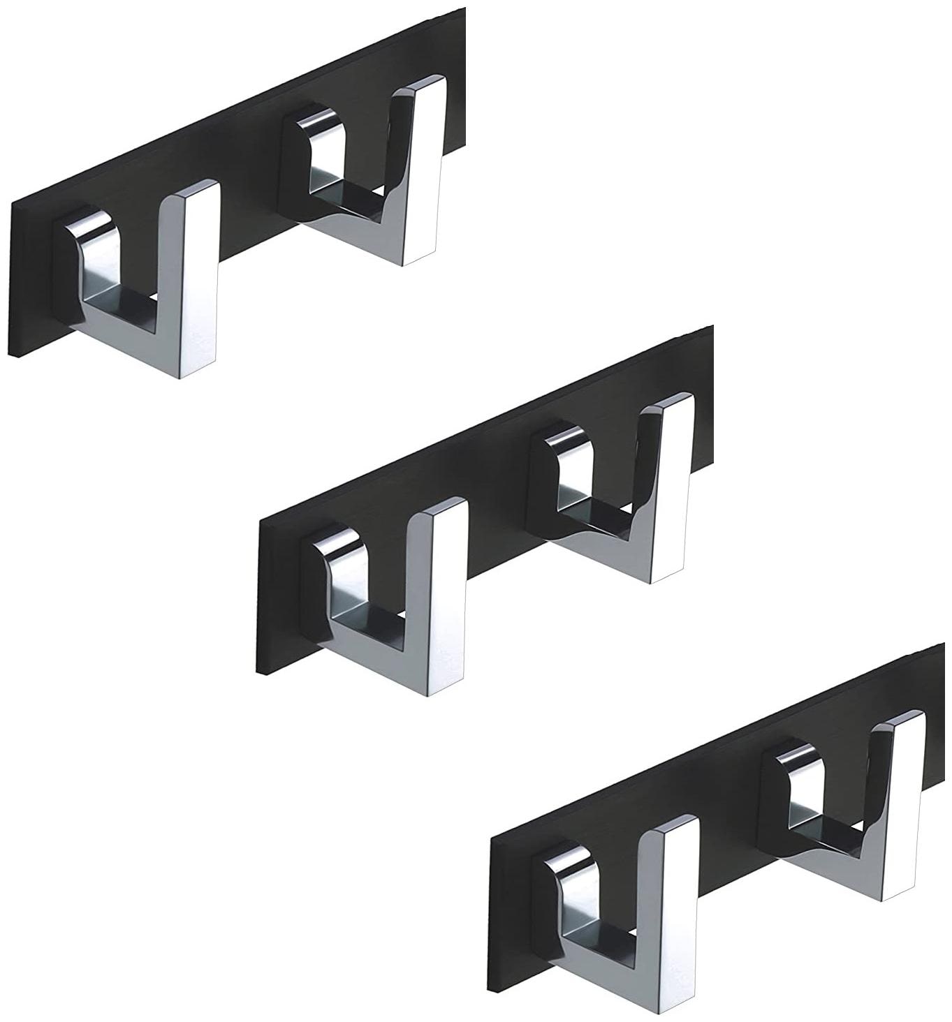 

Roseleaf-Premium Classic Glossy Black Steel 2 Pin Cloth Hanger Wall Door Hooks Rail for Hanging Clothes Towel Hook Set (Black Pack of 3)