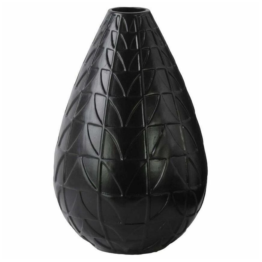 

Round Ceramic Vase With Embossed Triangle Design Matte Black
