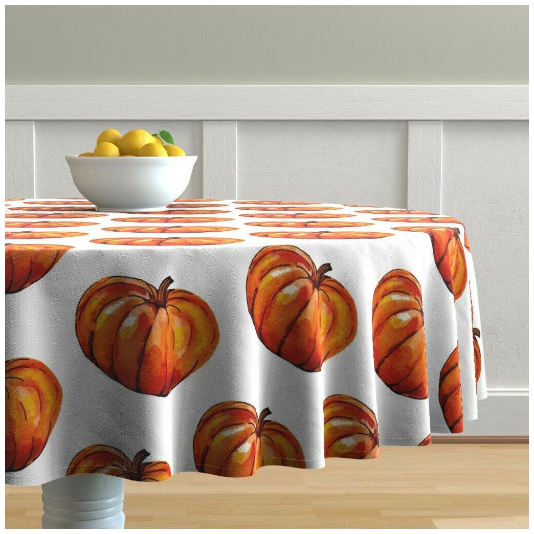 

Round Tablecloth Pumpkin Watercolor Fall Halloween Harvest October Cotton Sateen