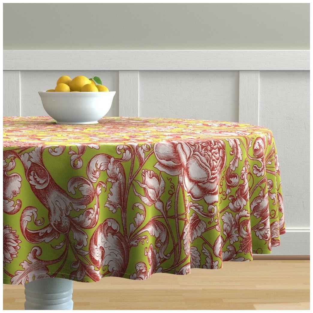 

Round Tablecloth Flowers Floral Antique Turkey Red Green Cotton Sateen