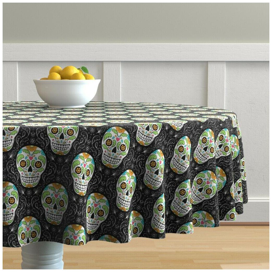 

Round Tablecloth Sept2016sugarskulls Sugar Skulls Calavera Day Of Cotton Sateen