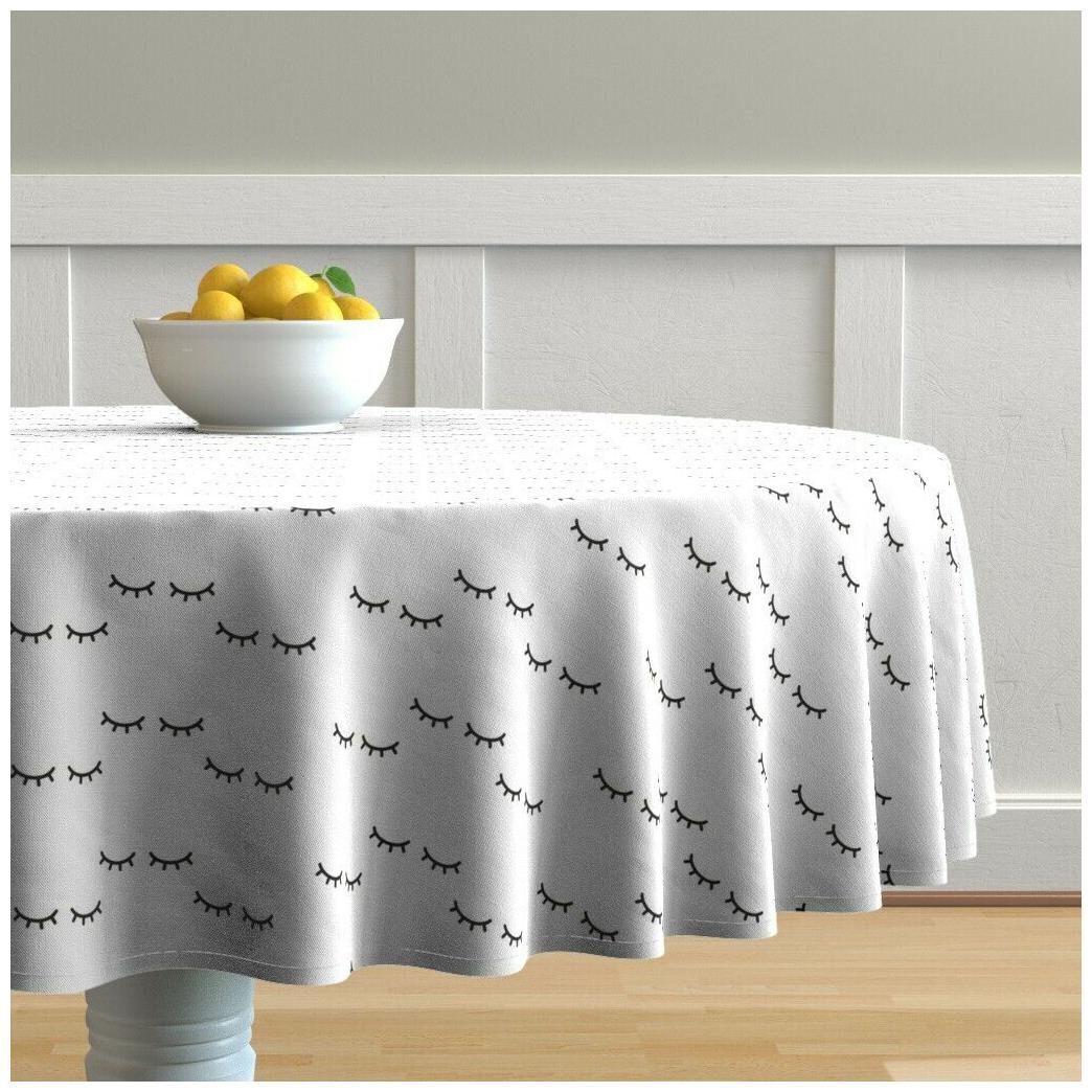 

Round Tablecloth Eyes Baby White Modern Nursery Cotton Sateen