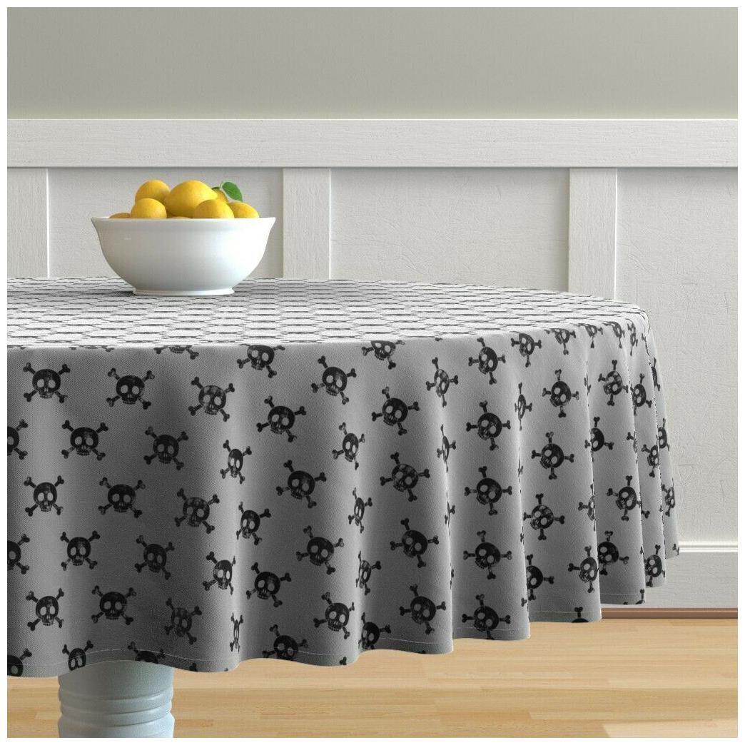 

Round Tablecloth Monochrome Skull Skull And Crossbones Skeleton Cotton Sateen
