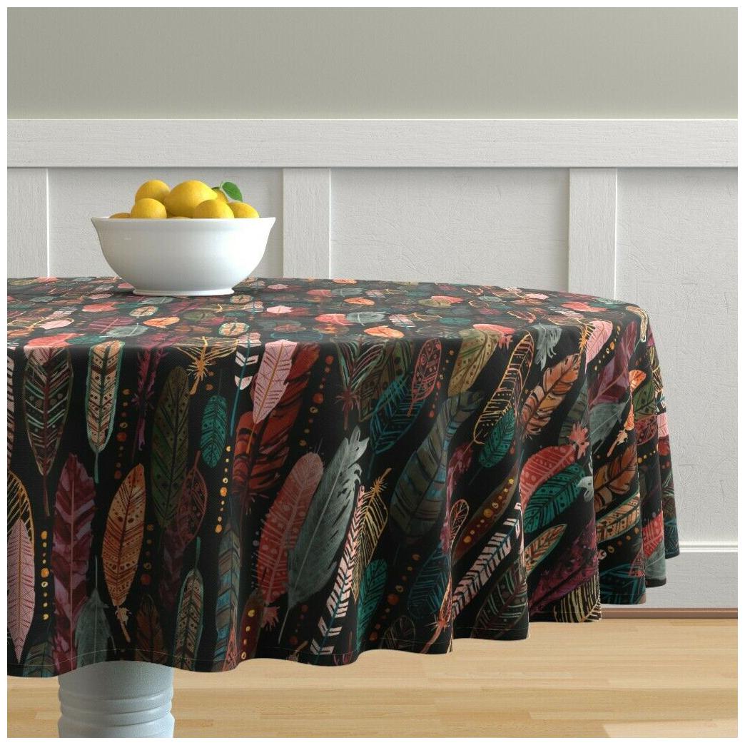 

Round Tablecloth Earth Tones Feathers Native American Tribal Bird Cotton Sateen