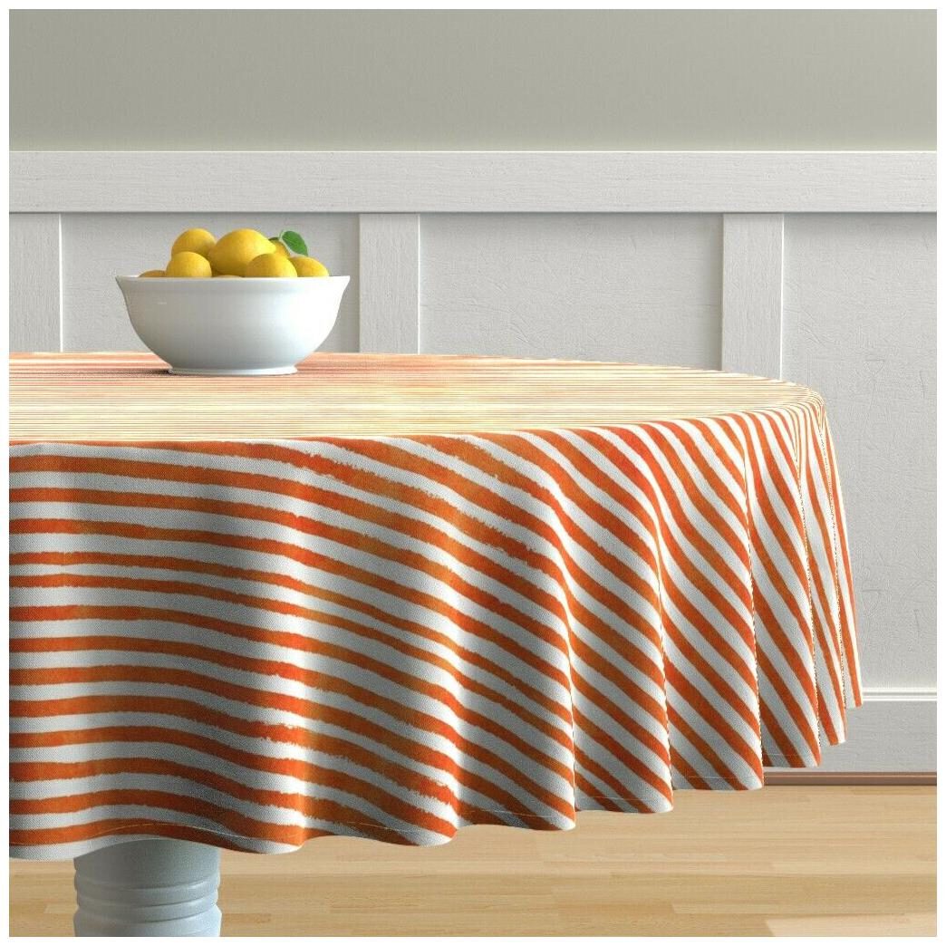 

Round Tablecloth Orange White Watercolor Stripes Striped Halloween Cotton Sateen