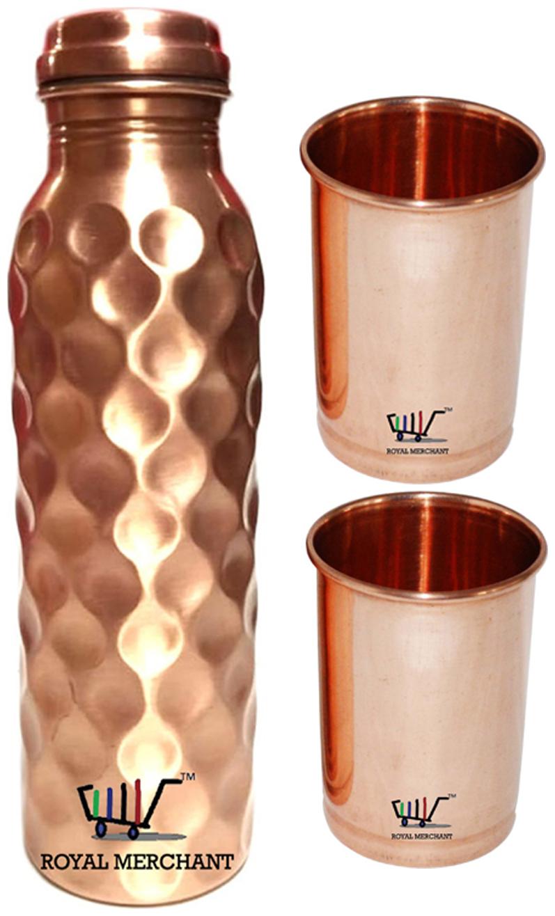 

ROYAL MERCHANT Copper Brown Water Bottle ( 1000 ml Set of 3 )