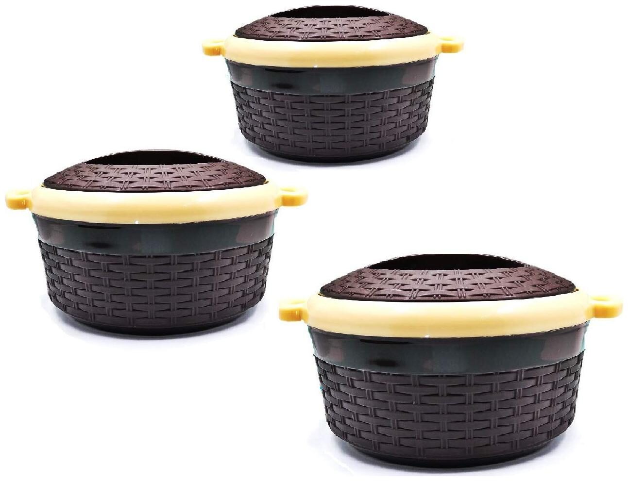 

Ruchi Set of 3 Pcs (1200ML 1800ML 2400ML) Exotic Insulated BPA Free 18 8 Food Grade Stainless Steel Hot Pot Casserole for Roti Chapati Paratha Idli Dal Curd (Brown Colour)