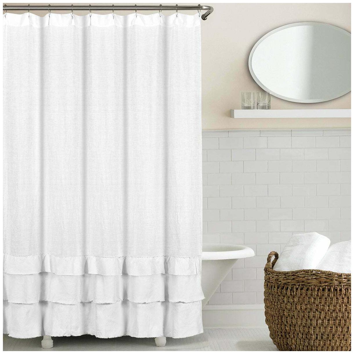 

Ruffled Washed Belgian Linen Shower Curtain White N A