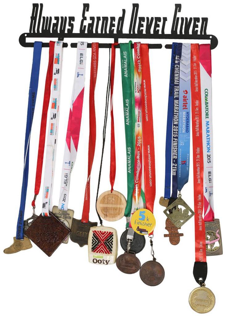 

RUNWYND Always Earned Never Given Medal Hanger - Black