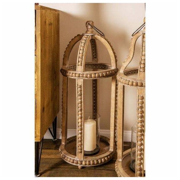 

Rustic 29 x 13 Inch Cage-Style Wood Lantern with a Glass Brown