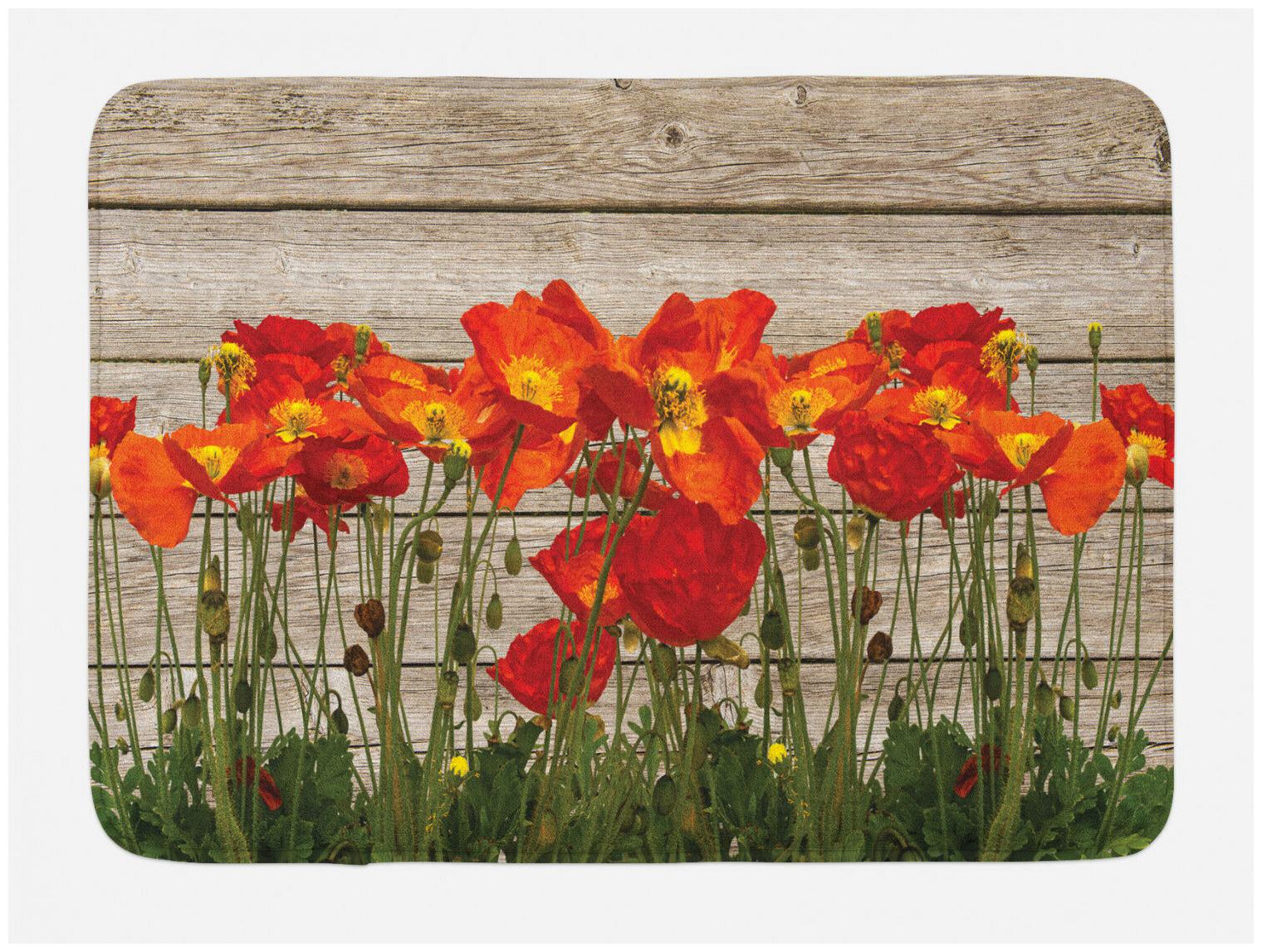 

Rustic Bath Mat Blooming Poppy Flowers Non-Slip Plush Mat 29 5 X 17 5 Inches