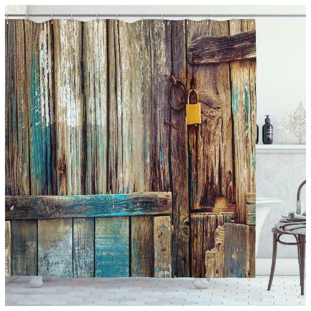 

Rustic Shower Curtain Aged Shed Door Backdrop With Color Details Country Living