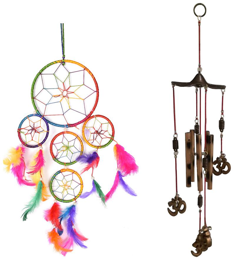 

Ryme Combo Of Multi Dream Catcher 5 Ring and Om 5 Pipe Wind Chime