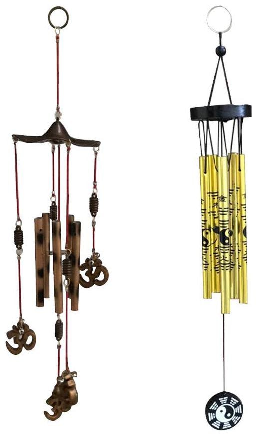 

Ryme Feng Shui Combo of 5 Pipes Om Wind Chimes and 5 Pipes Golden Yin Yang Wind Chime