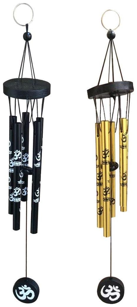 

Ryme feng Shui Combo of Black and Golden Om Wind Chime Printed on 5 Pipe