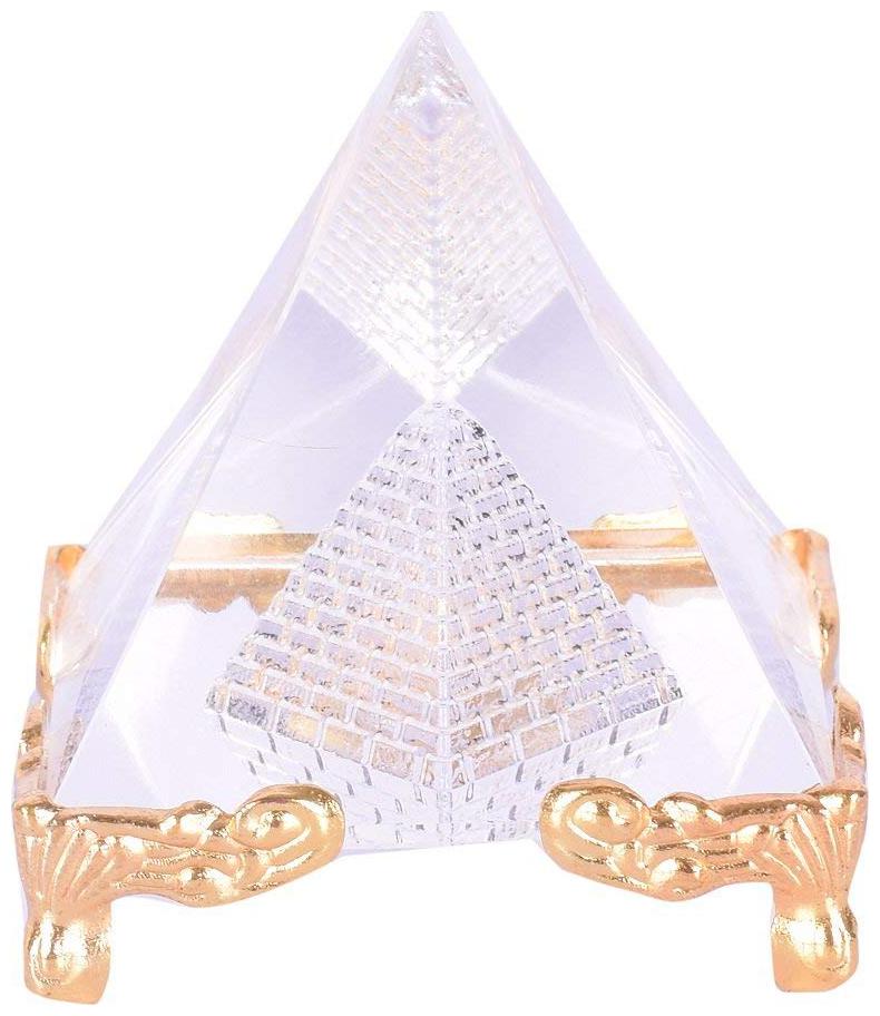 

Ryme Feng Shui Showpiece Cystal Pyramid 2 5 inch With Golden Stand