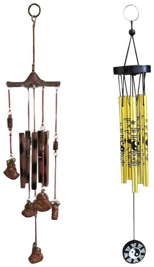 

Ryme Feng Shui Combo of 5 Pipes Buddha Wind Chimes and Golden Yin Yang 5 Pipes Wind Chime