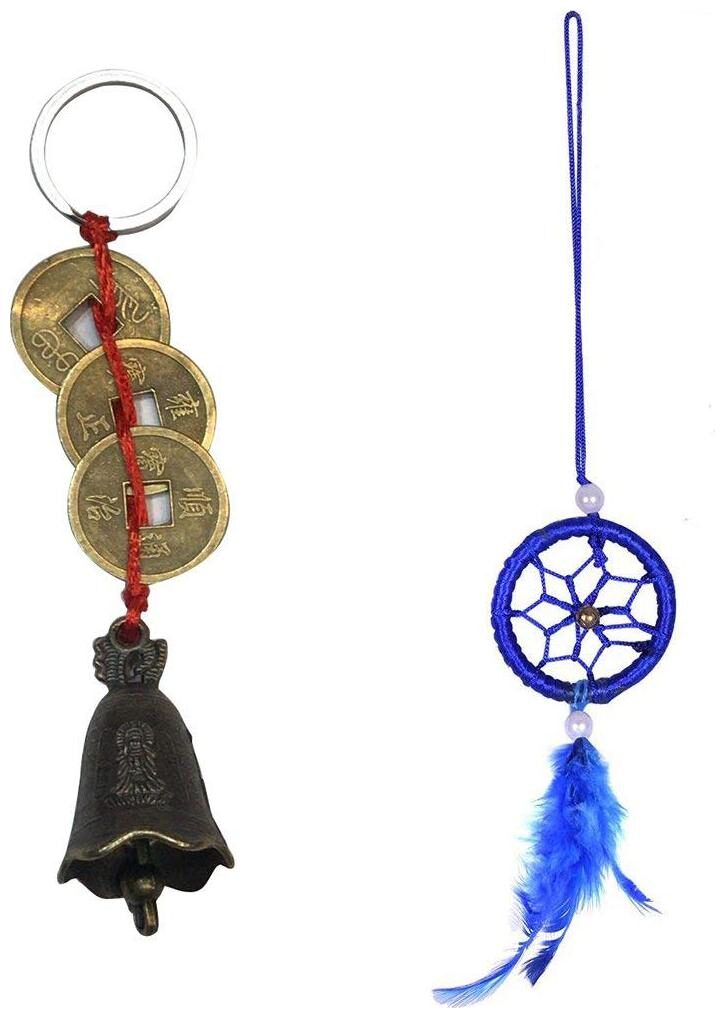 

Ryme Feng Shui Chinese Lucky Charms Coins Keychains (Brass) Blue 1 inch Small Dreamcatcher for Car (Cotton)