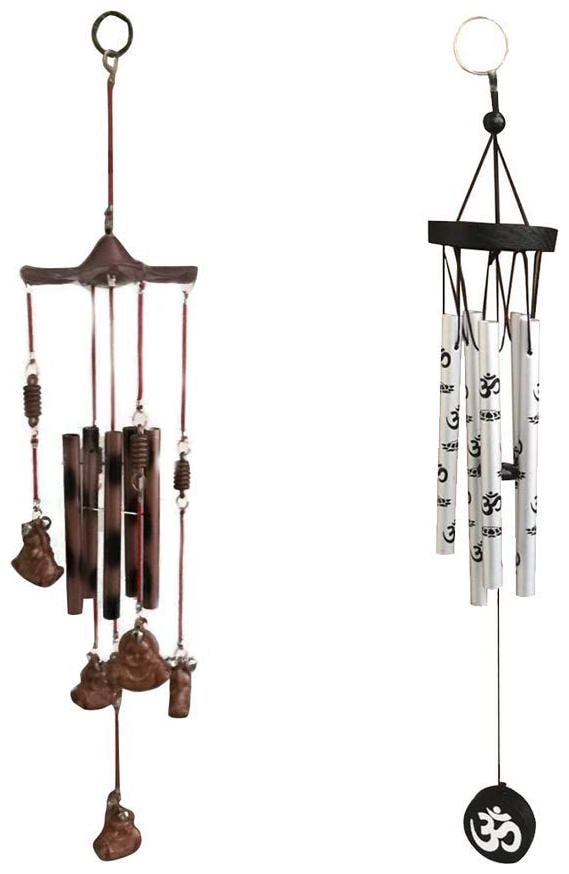 

Ryme Feng Shui Combo of 5 Pipes Buddha Wind Chimes and Om 5 Pipes Silver Wind Chimes