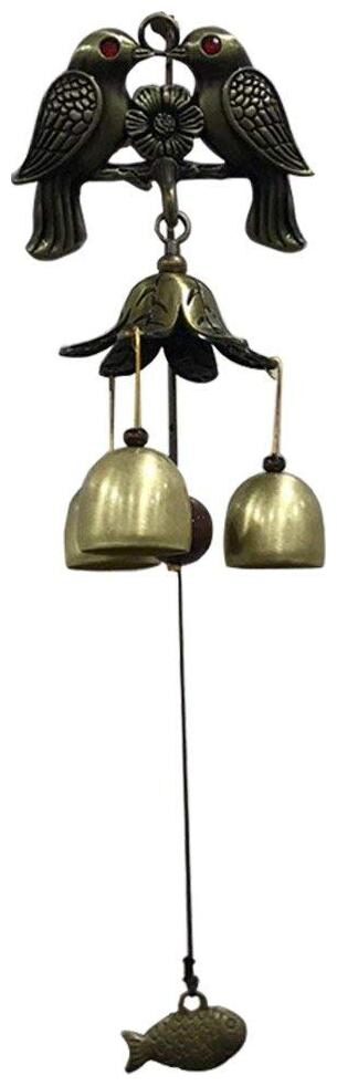 

Ryme Feng Shui 2 Birds Bell with Fish Wind Chimes for Home Good Luck