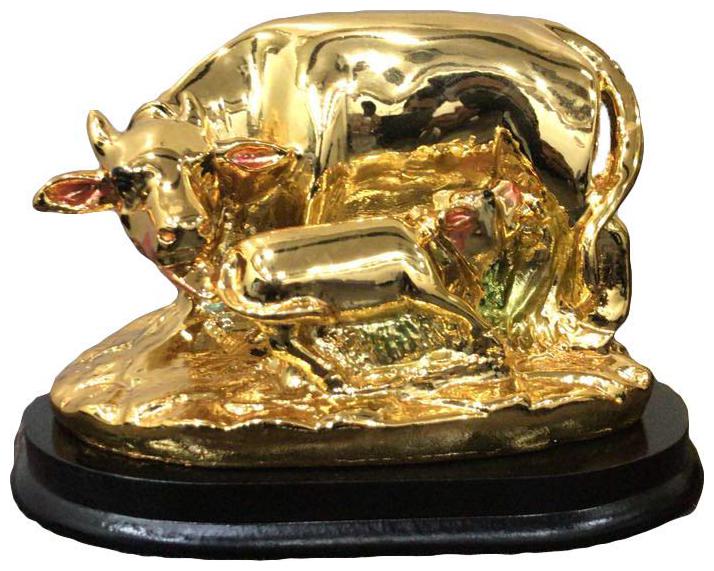 

Ryme Golden Cow and Calf On Black Stand Idol Showpiece (GAI Bachda)