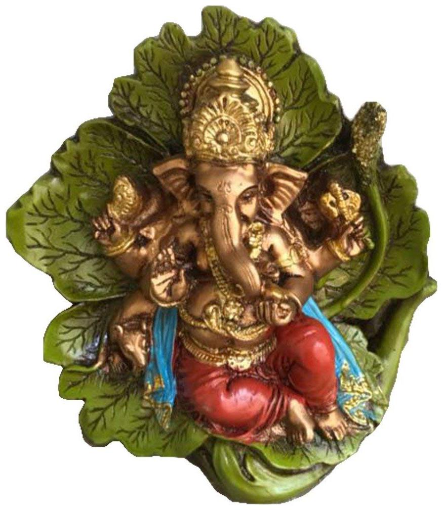 

Ryme Lord Ganesha on Green Peepal Leaf Statue Idol for Home Decor
