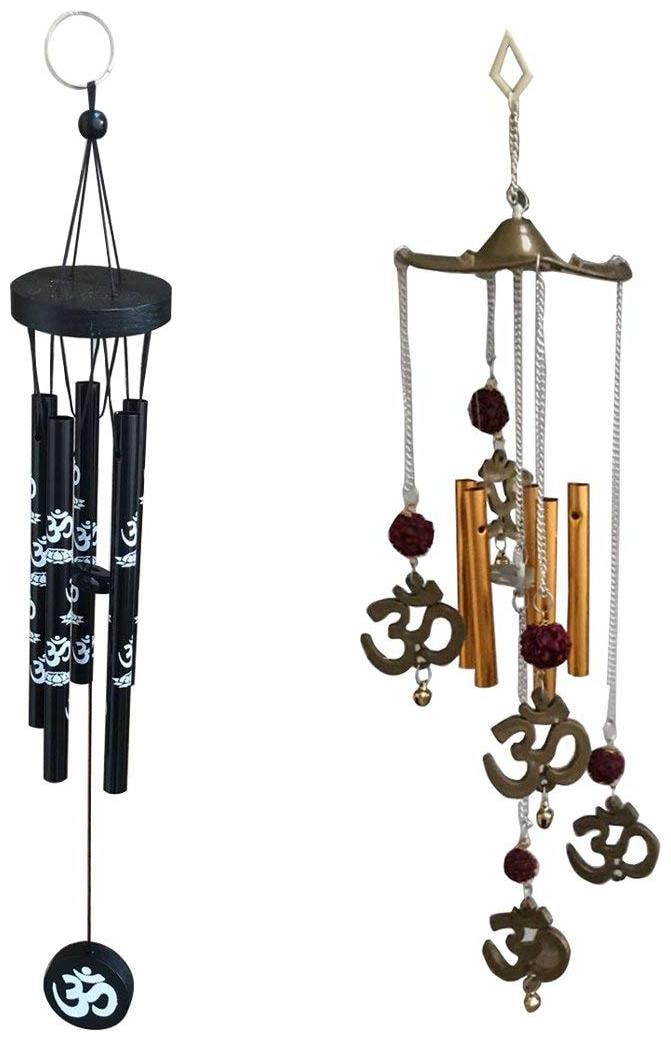 

Ryme Om printed Black Wind Chimes Om Rudraksha 5 Rod Metal Wind Chime