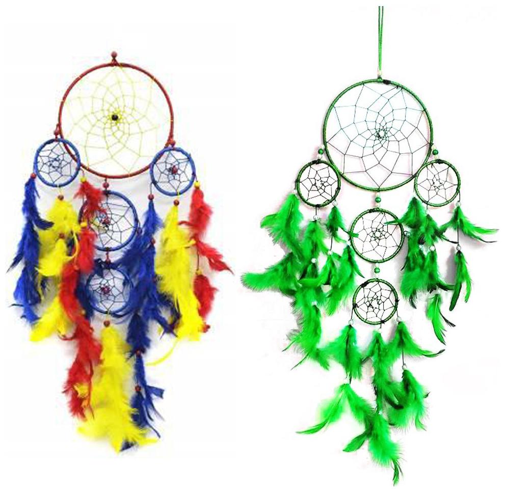 

Ryme Pack Of (2) Dream Catchers 5 Rings Colorful 5 Rings Green Wall Hanging For Home Office